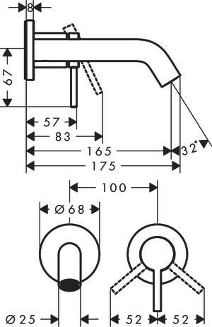 hansgrohe Tecturis S Mitigeur de lavabo encastré mural, bec 16.5 cm, bonde à écoulement libre, Bronze brossé