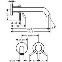 hansgrohe Tecturis S Mitigeur de lavabo encastré mural, bec 22.5 cm, bonde à écoulement libre, Bronze brossé