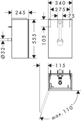 hansgrohe Xevolos E Meuble bas pour lave-mains 340/245 caisson Beige mat, charnière de porte gauche, Façade: Chêne foncé