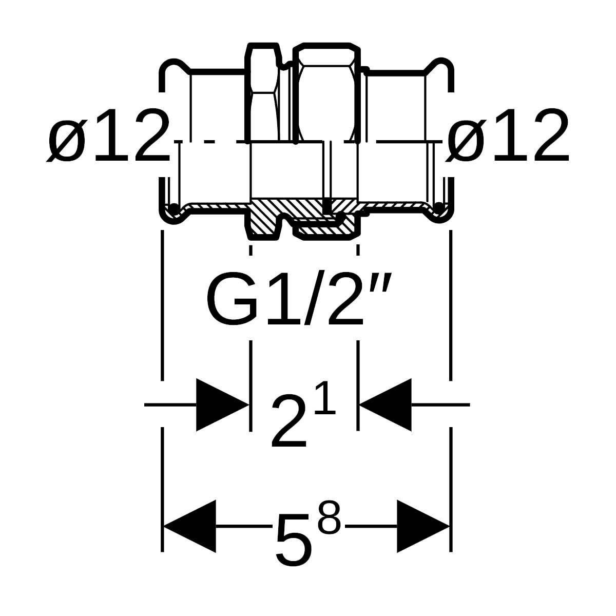 Raccord union D12mm, acier carbone Réf 25319