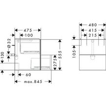 hansgrohe Xevolos E Meuble bas pour lave-mains 480/475 avec 2 tiroirs caisson Gris mat, Façade: Bronze texturé