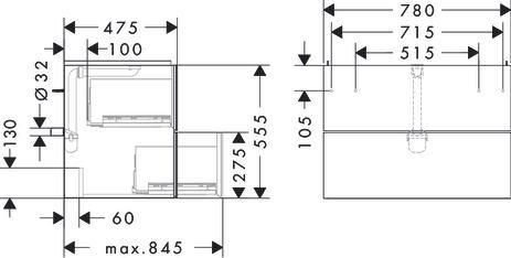 hansgrohe Xevolos E Meuble bas pour plan vasque 780/475 avec 2 tiroirs caisson Beige mat, Façade: Bronze texturé