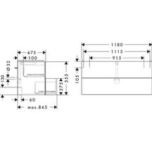 hansgrohe Xevolos E Meuble bas pour plan vasque 1180/475 avec 2 tiroirs caisson Blanc mat, Façade: Chêne foncé