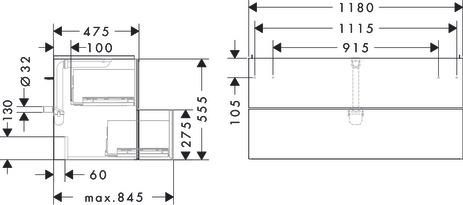 hansgrohe Xevolos E Meuble bas pour plan vasque 1180/475 avec 2 tiroirs caisson Blanc mat, Façade: Chêne foncé