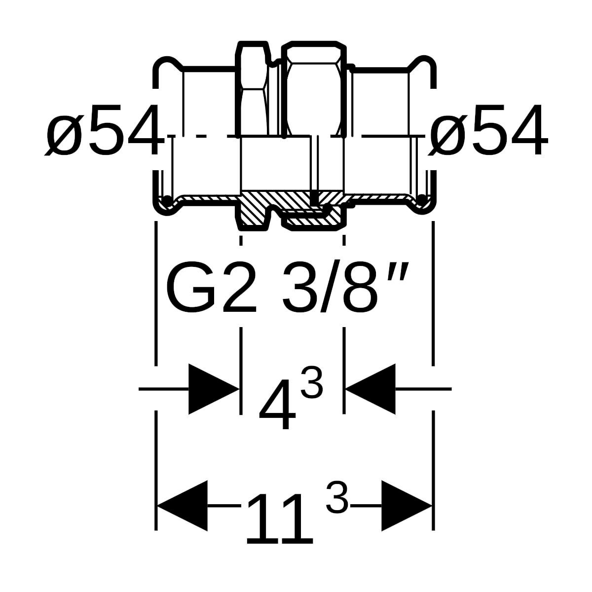 Raccord union D54mm, acier carbone Réf 25326