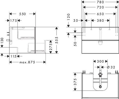 hansgrohe Xevolos E Meuble bas 780/550 pour lavabo à poser Xevolos E avec 2 tiroirs caisson Beige mat, Façade: Beige métallisé