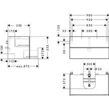 hansgrohe Xevolos E Meuble bas 980/550 pour lavabo à poser Xevolos E avec 2 tiroirs caisson Beige mat, Façade: Chêne foncé