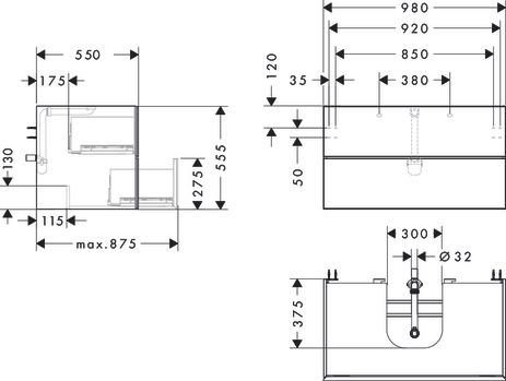 hansgrohe Xevolos E Meuble bas 980/550 pour lavabo à poser Xevolos E avec 2 tiroirs caisson Beige mat, Façade: Chêne foncé