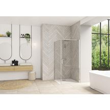 Paroi de douche Smart Design porte pivotante angle sans seuil 70 cm profilé chromé verre transparent réf : PA90170CTNE