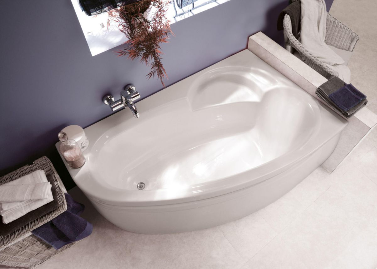 Baignoire asymétrique LADIVA 175x110 droite avec tablier, vidage standard non fourni, profondeur interne 44 cm, en toplax, contenance 130 litres, blanc réf. 198243