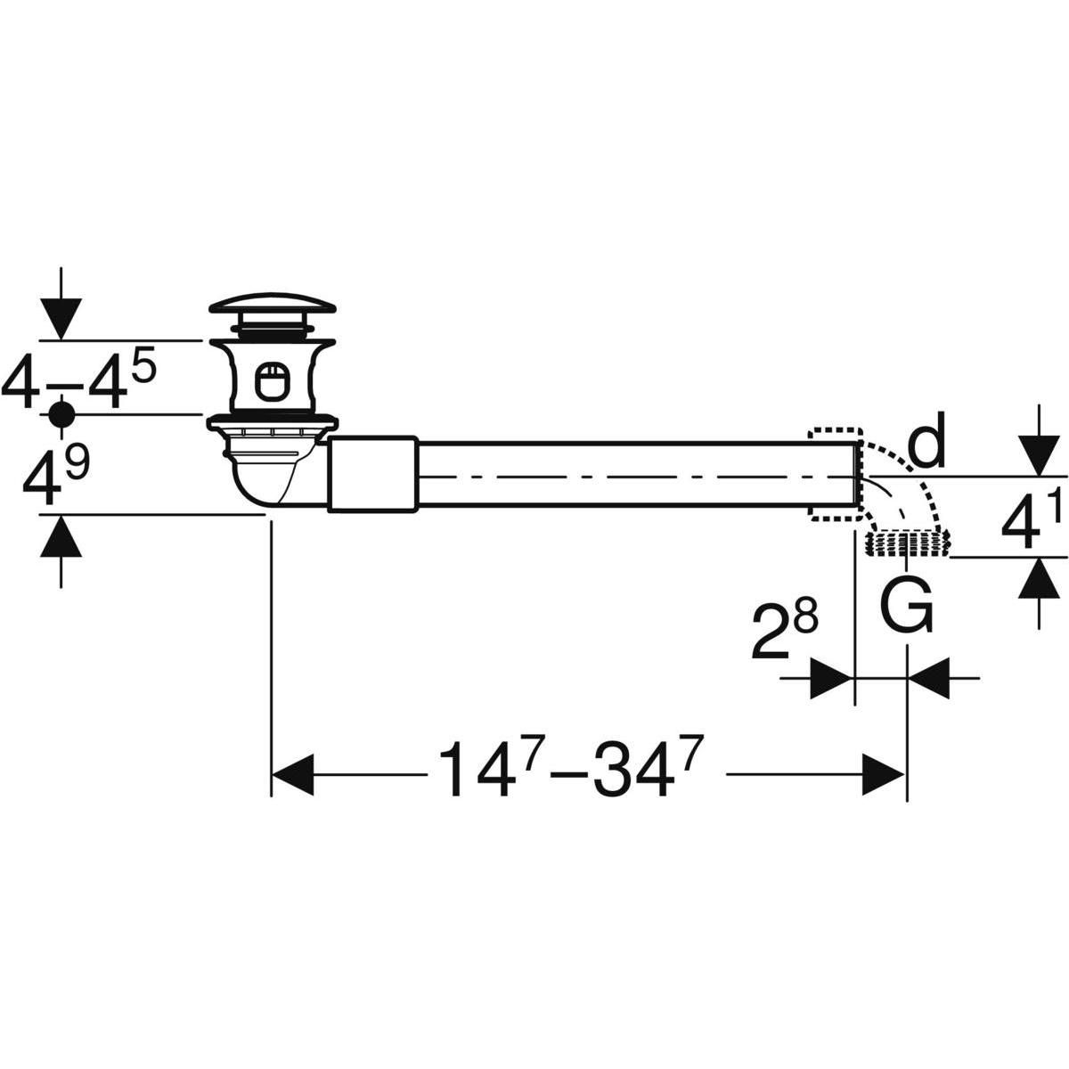 Bonde Geberit modèle gain de place, bonde compacte, avec bouchon de bonde externe à déclenchement par pression: G=1 1/4"