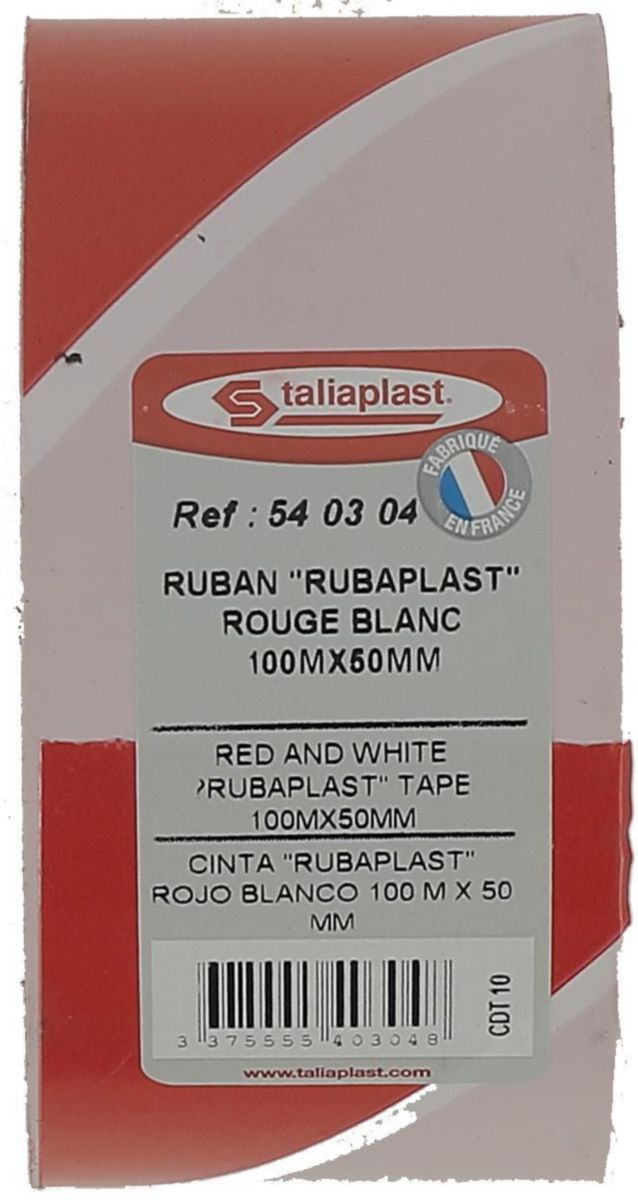 Ruban de signalisation Rubaplast rouge/blanc rouleau de 100 m x 50 mm