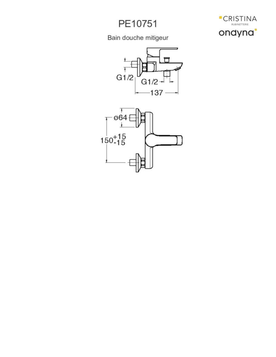 Mitigeur bain-douche PRIME cartouche C2 NF Chromé réf. PE10751