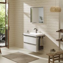 hansgrohe Xelu Q Meuble bas pour plan vasque 780/475 avec 2 tiroirs, caisson Blanc brillant, Finition de la poignée: Noir mat