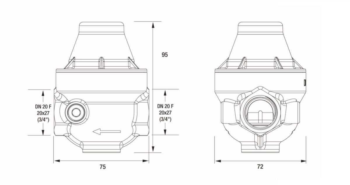 Réducteur de pression Isobar + FF 20X27 avec membrane guidée, corps laiton, chapeau composite réf ISO20FCCMG