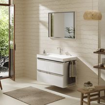 hansgrohe Xelu Q Meuble bas pour plan vasque 980/475 avec 2 tiroirs, caisson Blanc brillant, Finition de la poignée: Chrome