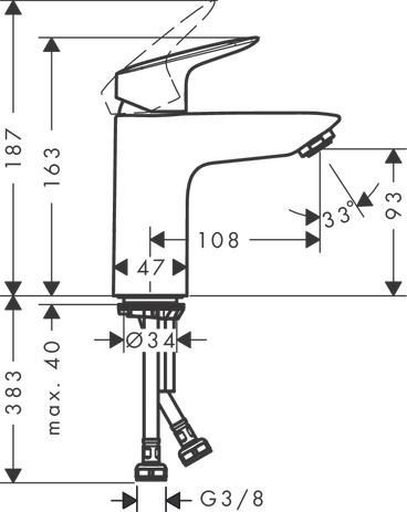 hansgrohe Logis Mitigeur de lavabo 100 sans tirette ni vidage, Noir mat