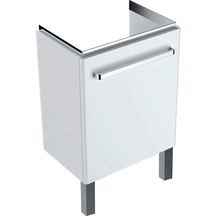 Meuble bas Geberit Renova Compact pour lavabo, avec une porte, avec pieds: Largeur 50cm, Hauteur 75.4-76.9cm, Profondeur 36.7cm, blanc / laqué mat, blanc / laqué ultra-brillant