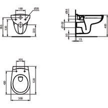 Cuvette suspendue MATURA sans bride avec trous d'abattant réf. R003401