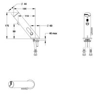 Mitigeur sur plage pour lavabo PRESTO LINEA. Déclenchement électronique sans contact. Débit 1,9l/min. Alimentation pile. Raccordement F3/8". Finition or brossé. réf. 57214OB