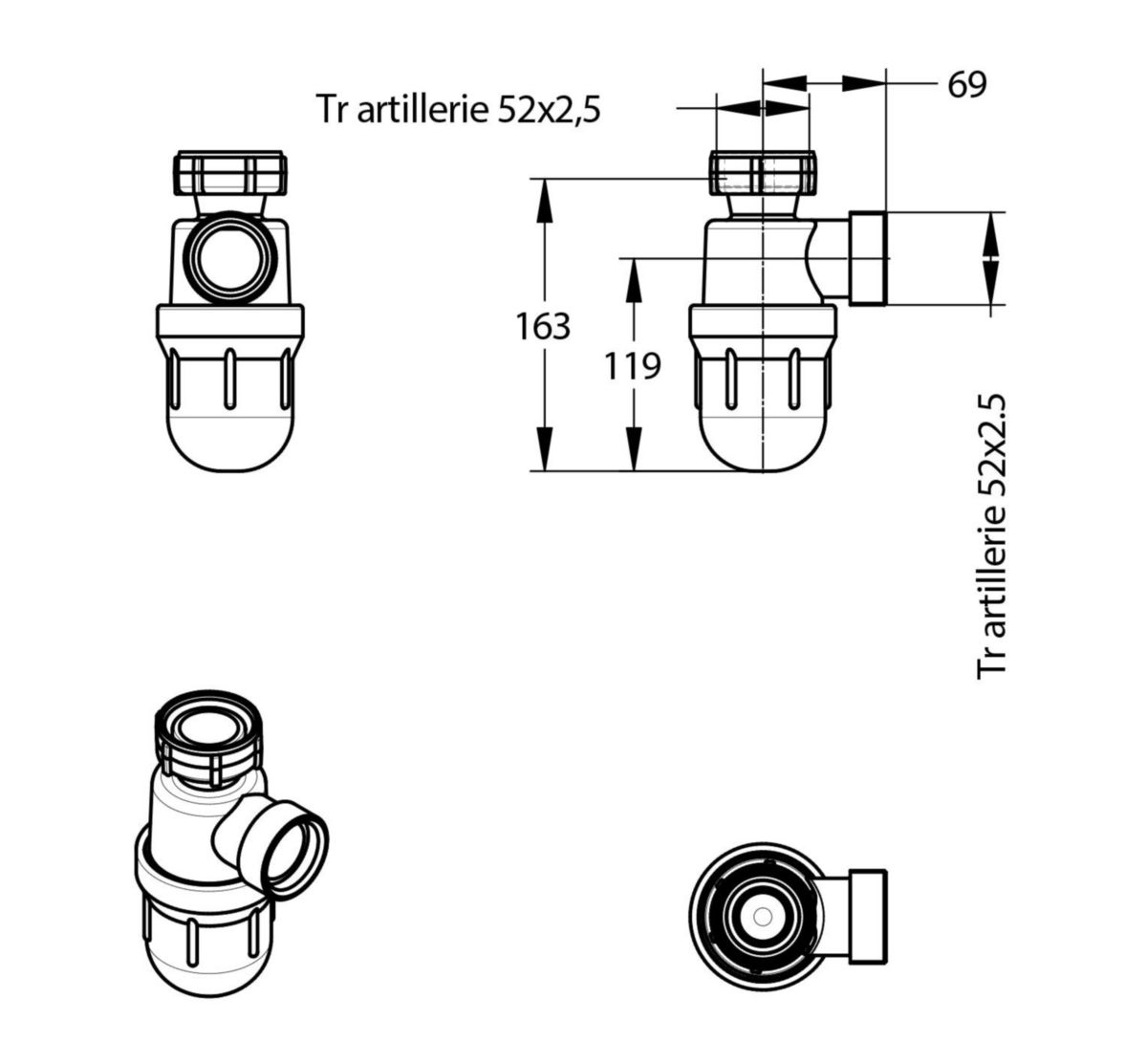 Siphon de laboratoire sans joint ø 40 mm