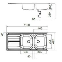 Evier inox REN 611-86 - 90x102 - 860x500mm - Réversible avec vidage manuel réf. 897659