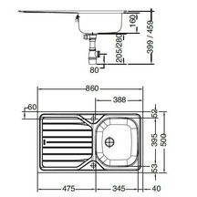 Evier inox REN 611-86 - 90x102 - 860x500mm - Réversible avec vidage manuel réf. 897659