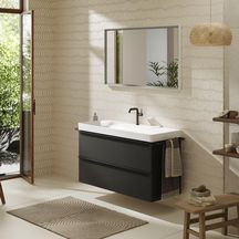 hansgrohe Xelu Q Meuble bas pour plan vasque 1180/475 avec 2 tiroirs, caisson Gris mat, Finition de la poignée: Noir mat