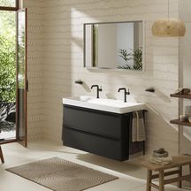 hansgrohe Xelu Q Meuble bas pour plan vasque 1180/475 avec 2 tiroirs, caisson Gris mat, Finition de la poignée: Noir mat