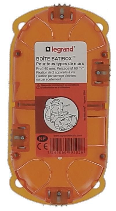 Boîte à encastrer Batibox - multimatériaux - 2 postes - diamètre 67 mm - profondeur 40 mm