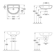 Lavabo 60x49 Volta+ 1 trop plein blanc réf. 7G116001