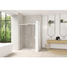 Paroi de douche Smart Design coulissante sans seuil 160 cm profilé blanc verre transparent gauche Réf. PA90123BTNEG