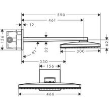 AXOR ShowerSolutions Douche de tête 460 / 300 3jet avec bras de douche 450 mm et rosace carrée, Aspect doré brossé