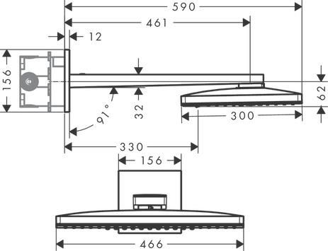 AXOR ShowerSolutions Douche de tête 460 / 300 3jet avec bras de douche 450 mm et rosace carrée, Aspect doré brossé