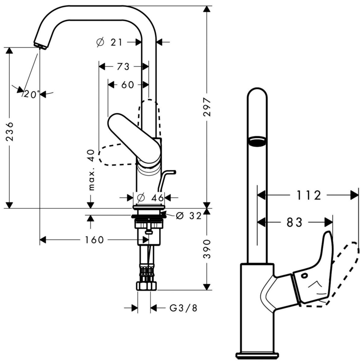 Mitigeur de lavabo bec haut FOCUS 240 Chromé réf. 31609000