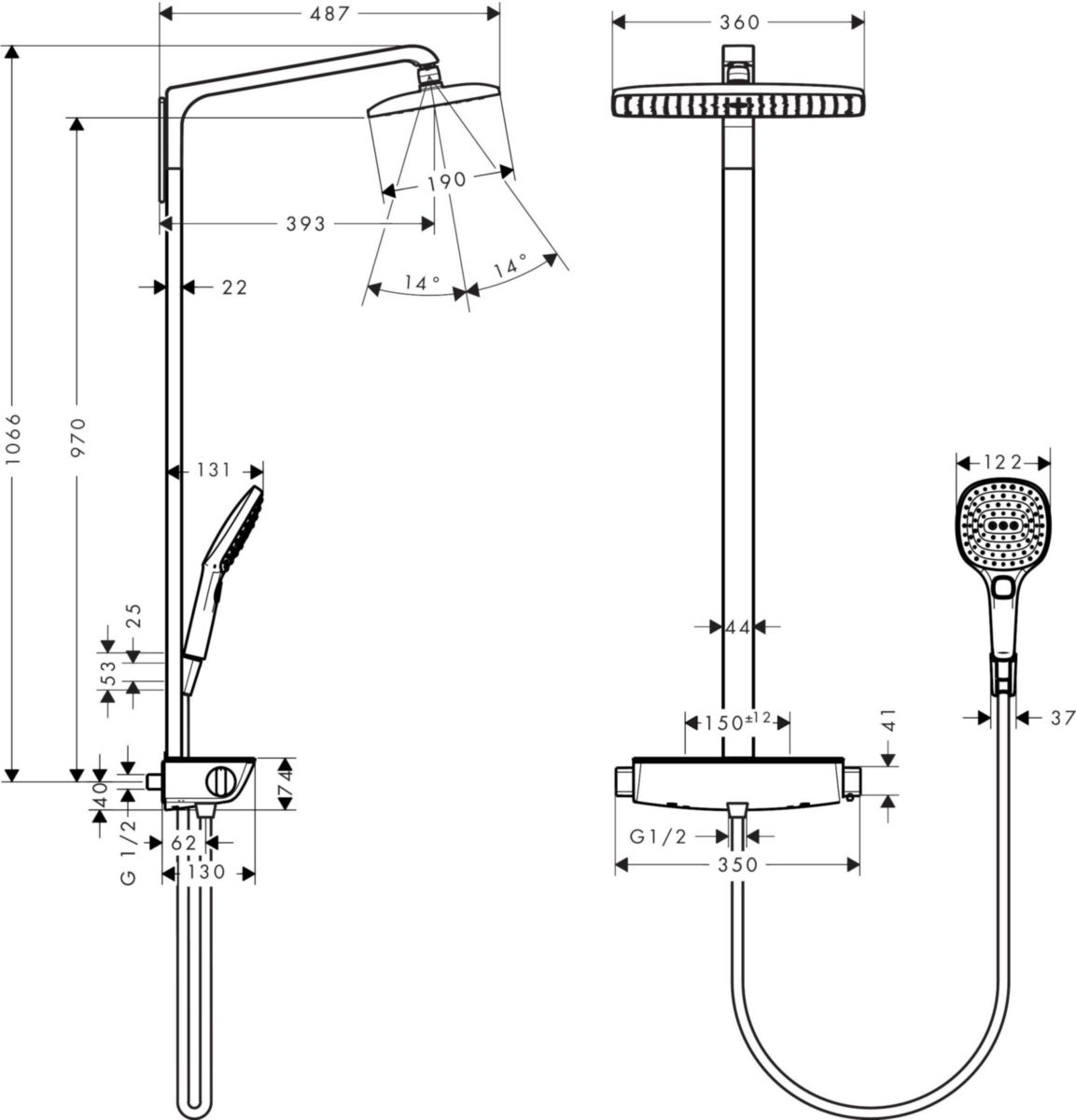 Colonne de douche Bras de douche 380 mm Raindance SELEC SHOWERPIPE 360 AIR Chromé réf. 27112000