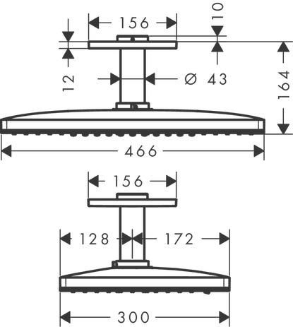 AXOR ShowerSolutions Douche de tête 460 / 300 mm 3jet avec raccord plafond 100 mm et rosace carrée, Aspect acier inoxydable