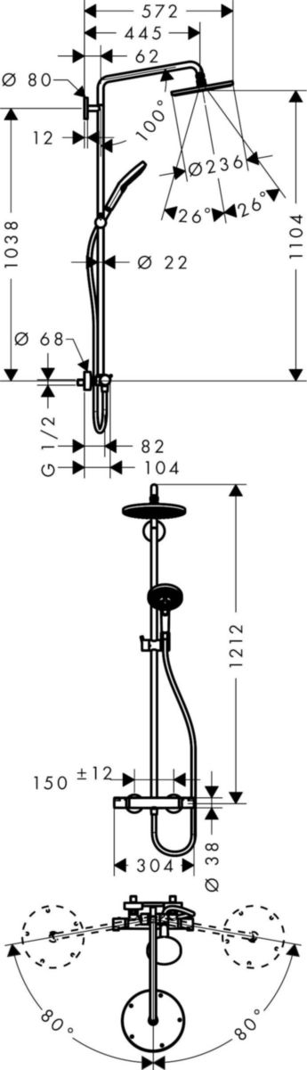 Raindance Select SHOWERPIPE 240 EcoSmart, chromé réf. 27116000