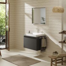 hansgrohe Xelu Q Meuble bas 780/550 pour lavabo à poser Xelu Q avec 1 tiroir, caisson Gris mat, Finition de la poignée: Chrome