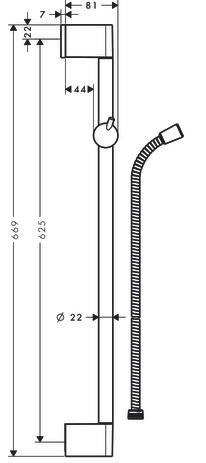 Barre de douche UNICA'C 65 cm D 22 mm avec support pour flexible Metaflex 1,60 m à embout conique, chromé réf. 27615000