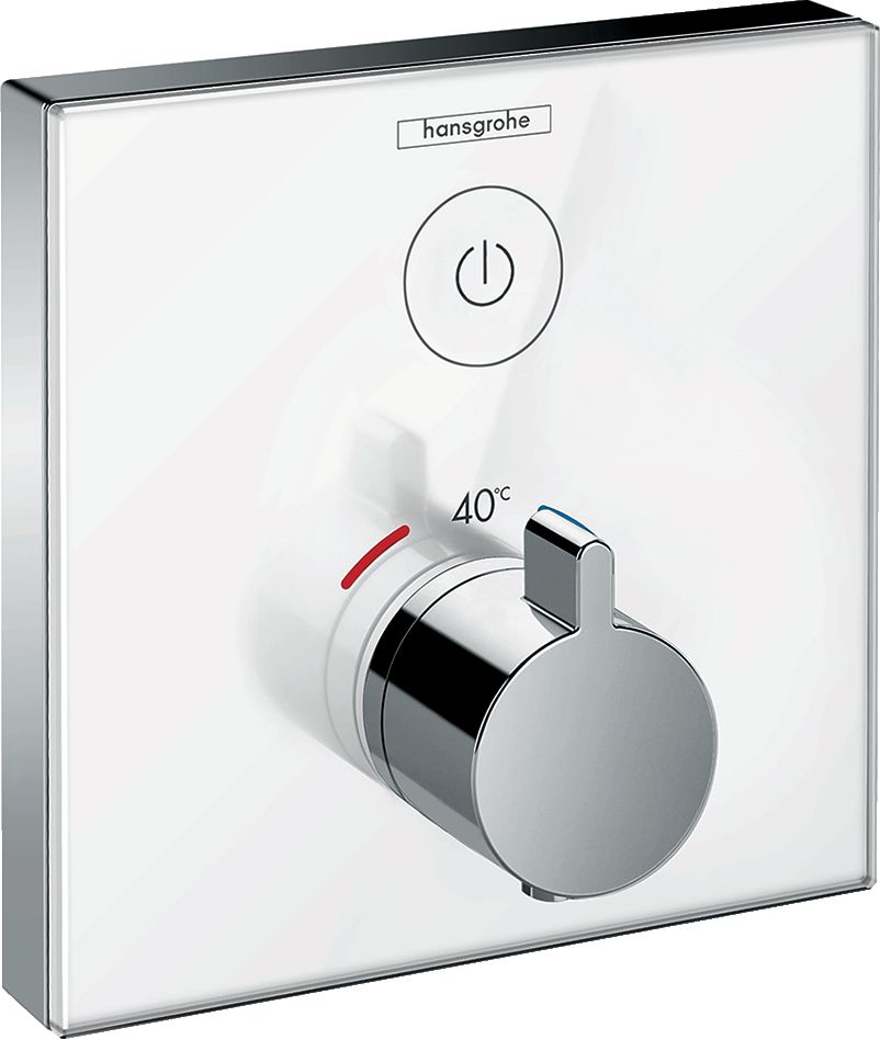 hansgrohe ShowerSelect Glass Factice Set de finition en verre pour mitigeur thermostatique encastré avec robinet d'arrêt, Blanc/Chromé