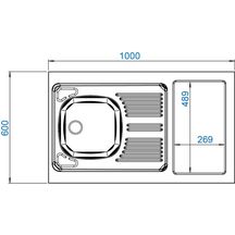 Evier cuisinette SIXTY 1 cuve 1000 inox 18/10, Lisse