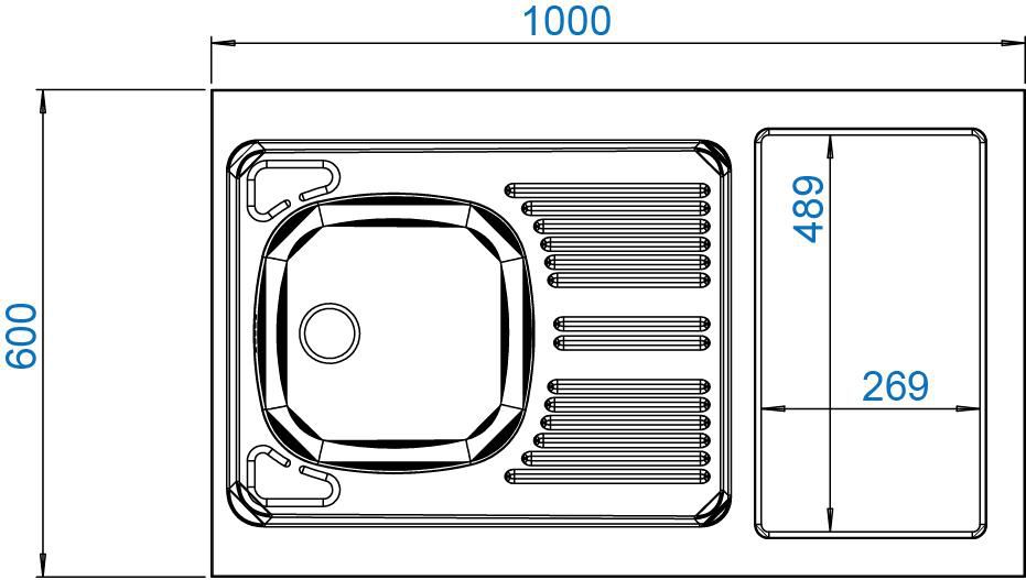 Evier cuisinette SIXTY 1 cuve 1000 inox 18/10, Lisse