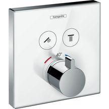 hansgrohe ShowerSelect Glass Factice Set de finition en verre pour mitigeur thermostatique encastré avec 2 fonctions, Blanc/Chromé