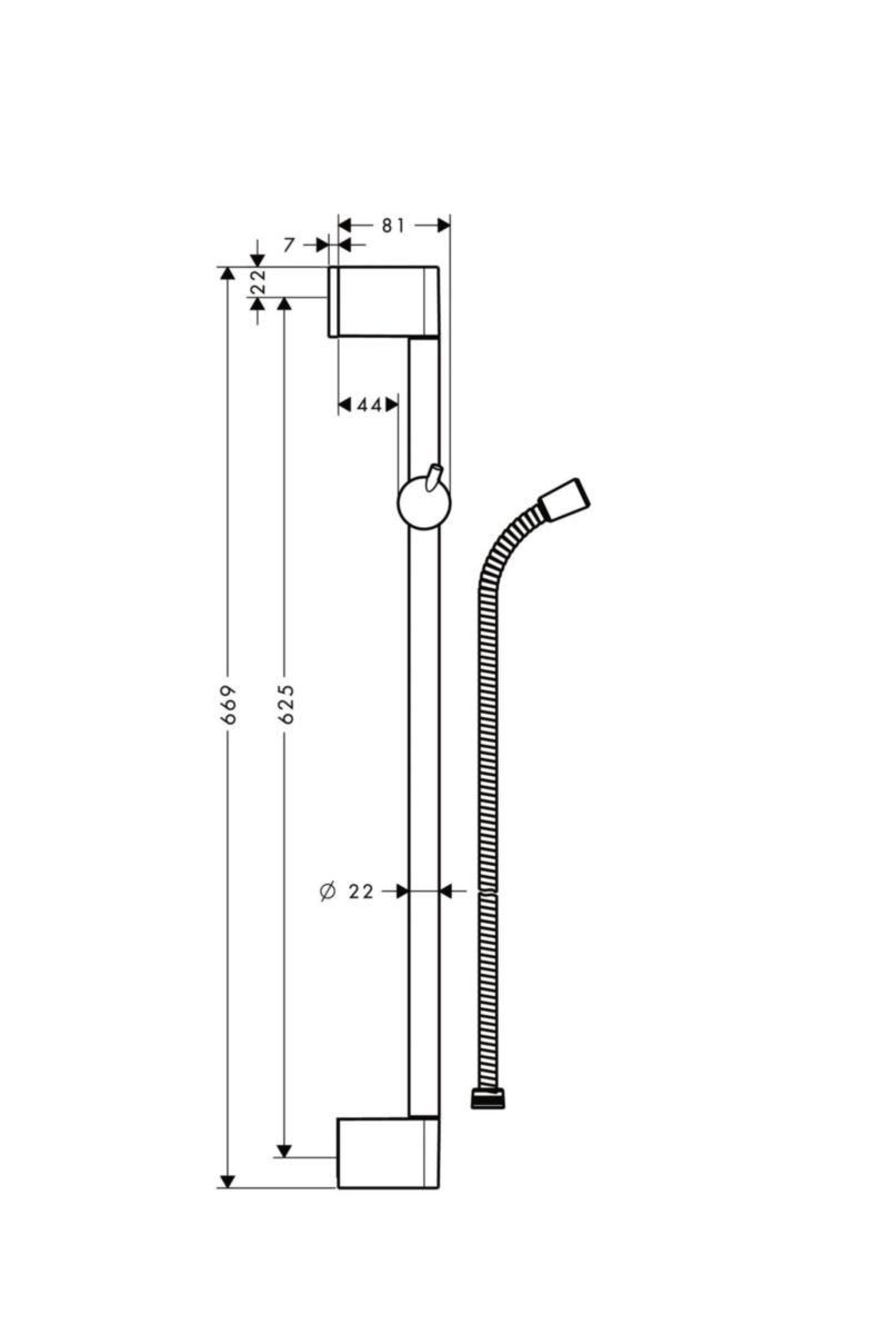 Barre de douche UNICA'C 65 cm D 22 mm avec support pour flexible Metaflex 1,60 m à embout conique, chromé réf. 27615000