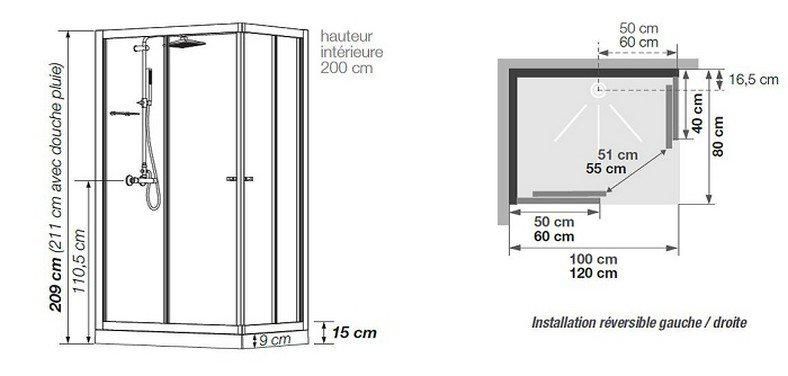 Cabine de douche Eden2 coulissant 120x80 réf. CA837