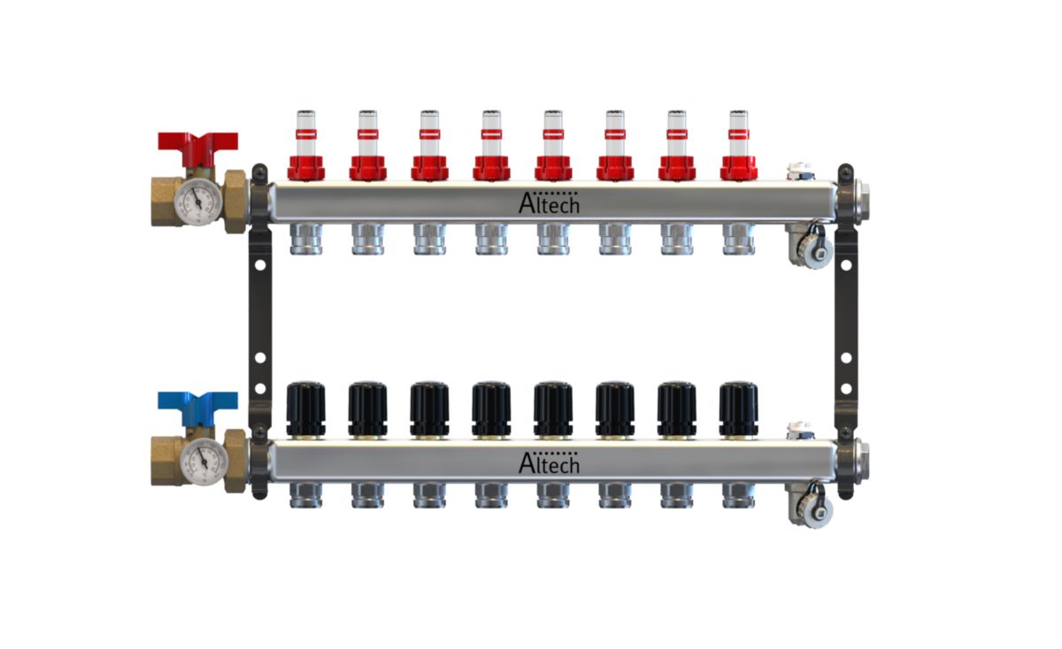 Collecteur plancher chauffant basse température Altech inox complet 8 Circuits