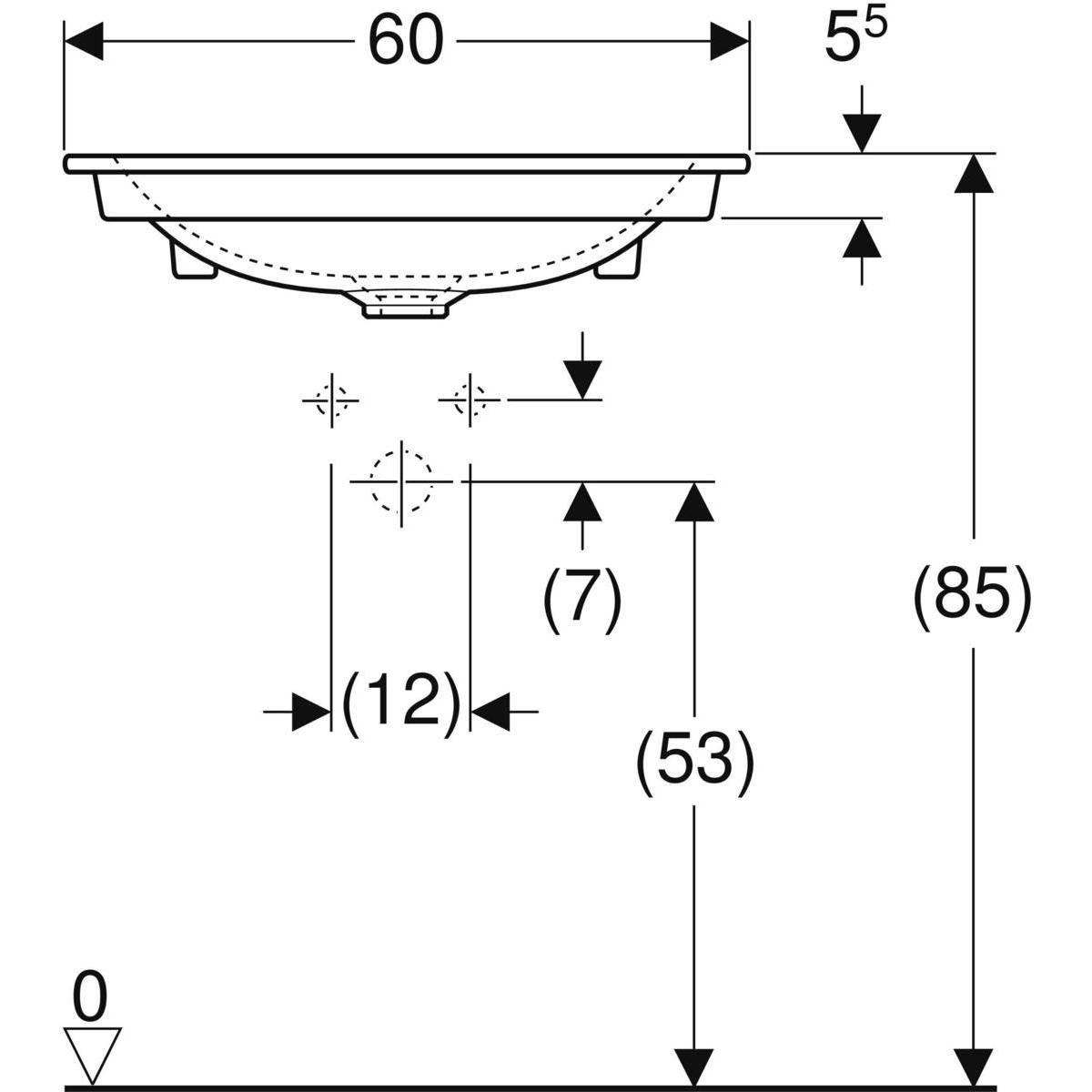 Lavabo pour meuble Geberit ONE, sortie verticale: B=60cm, T=48cm, Trou de robinetterie=Au centre, Trop-plein=Sans, blanc / KeraTect