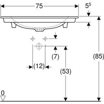 Lavabo pour meuble Geberit ONE, sortie verticale: B=75cm, T=48cm, Trou de robinetterie=Au centre, Trop-plein=Sans, blanc / KeraTect