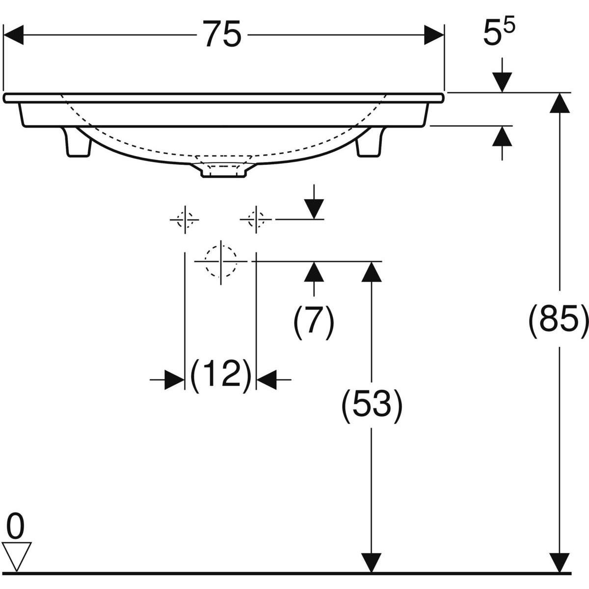 Lavabo pour meuble Geberit ONE, sortie verticale: B=75cm, T=48cm, Trou de robinetterie=Au centre, Trop-plein=Sans, blanc / KeraTect